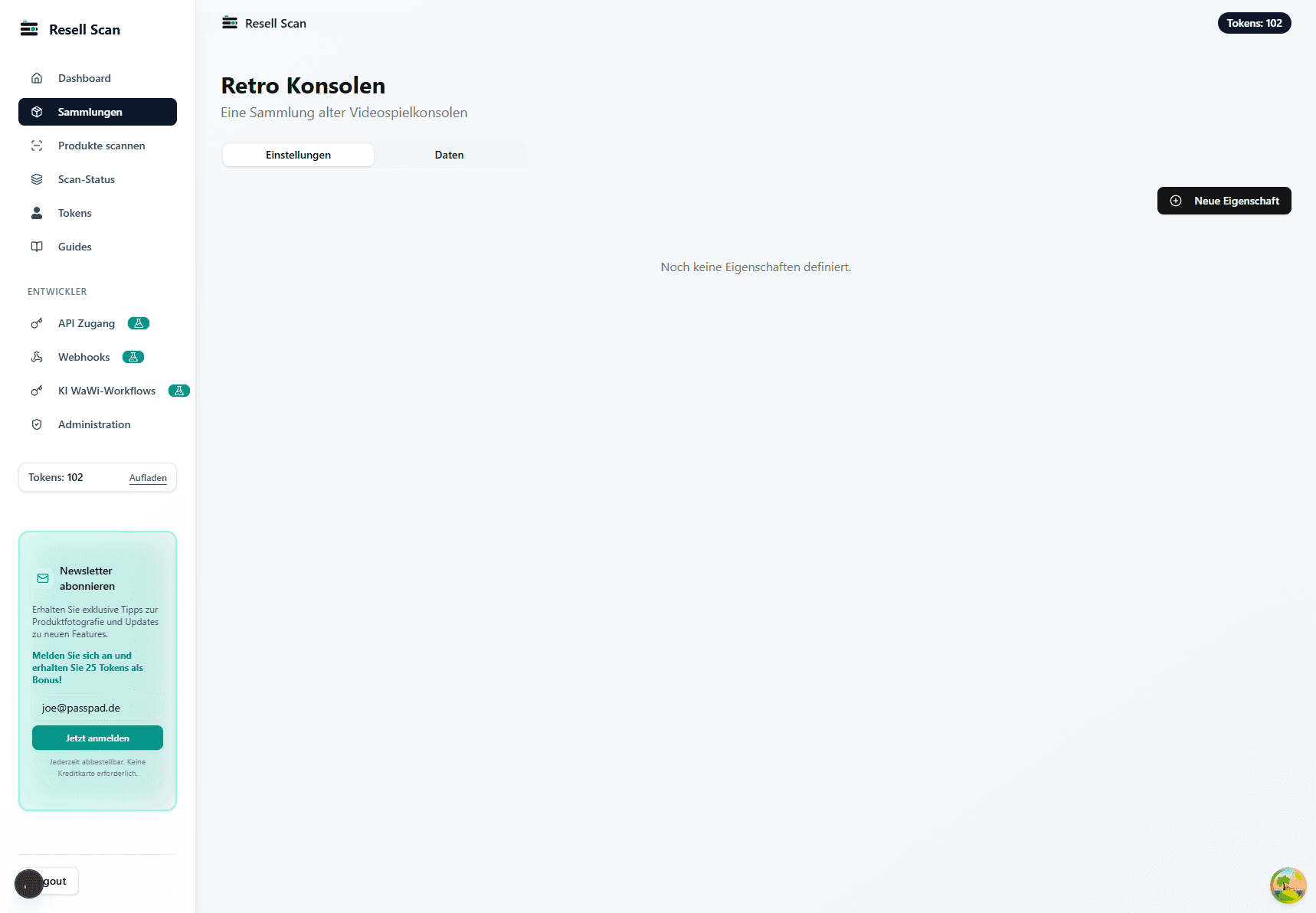 Sammlungs-Detail – Eigenschaften Übersicht